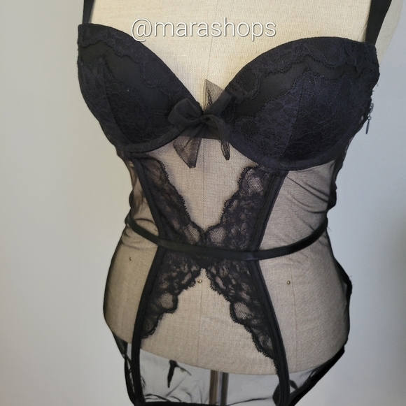 Victoria's Secret black lace bow Merrywidow - Picture 3 of 6